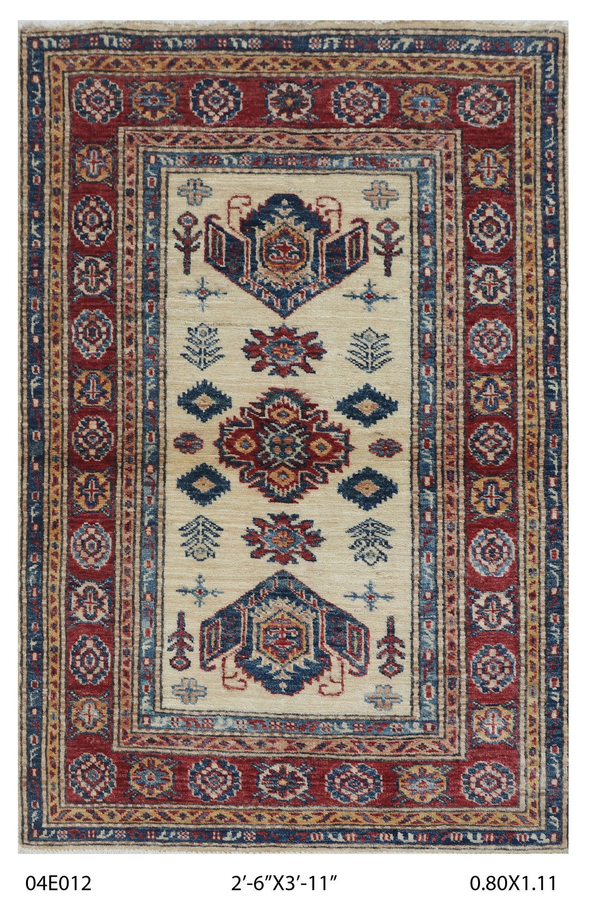 2.5x4 Beige Super Kazak geometric handmade wool and cotton area rug