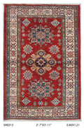 2.5x4 Red Super Kazak geometric handmade wool and cotton area rug