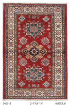 2.5x4 Red Super Kazak geometric handmade wool and cotton area rug