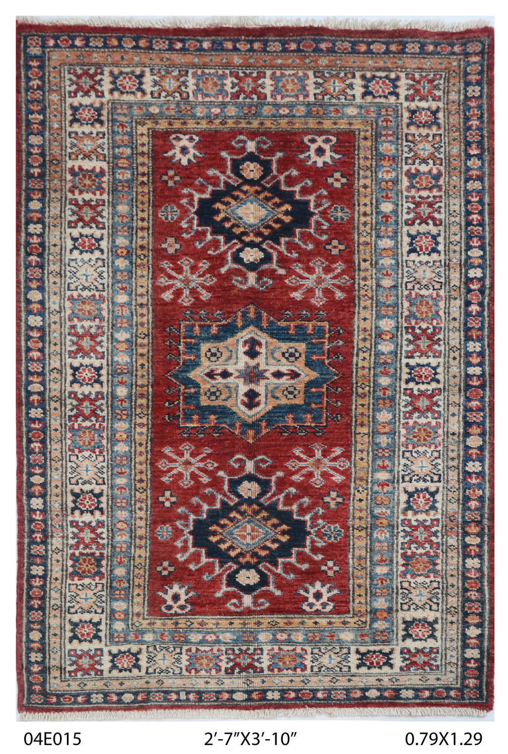 2.5x4 Red Super Kazak geometric handmade wool and cotton area rug