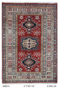 2.5x4 Red Super Kazak geometric handmade wool and cotton area rug