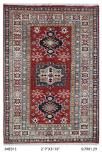 2.5x4 Red Super Kazak geometric handmade wool and cotton area rug