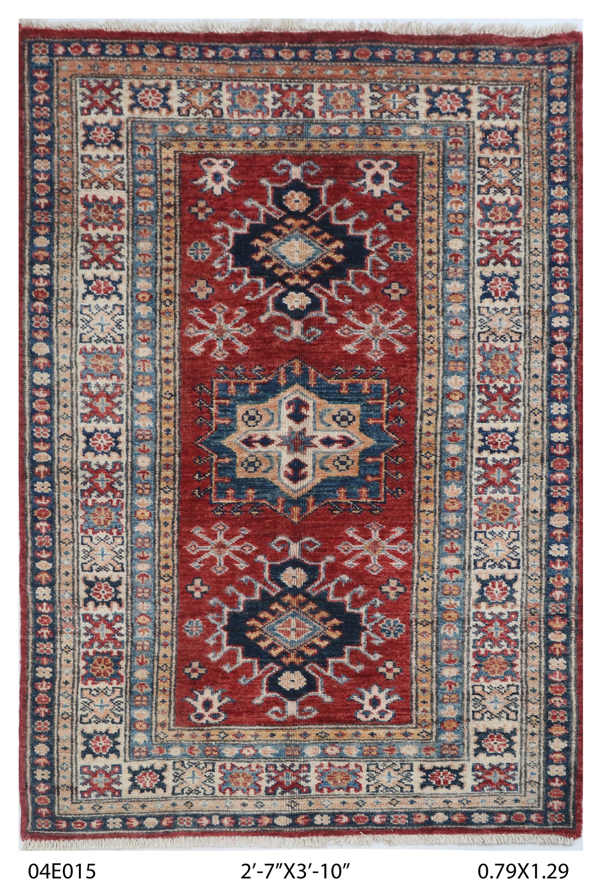 2.5x4 Red Super Kazak geometric handmade wool and cotton area rug