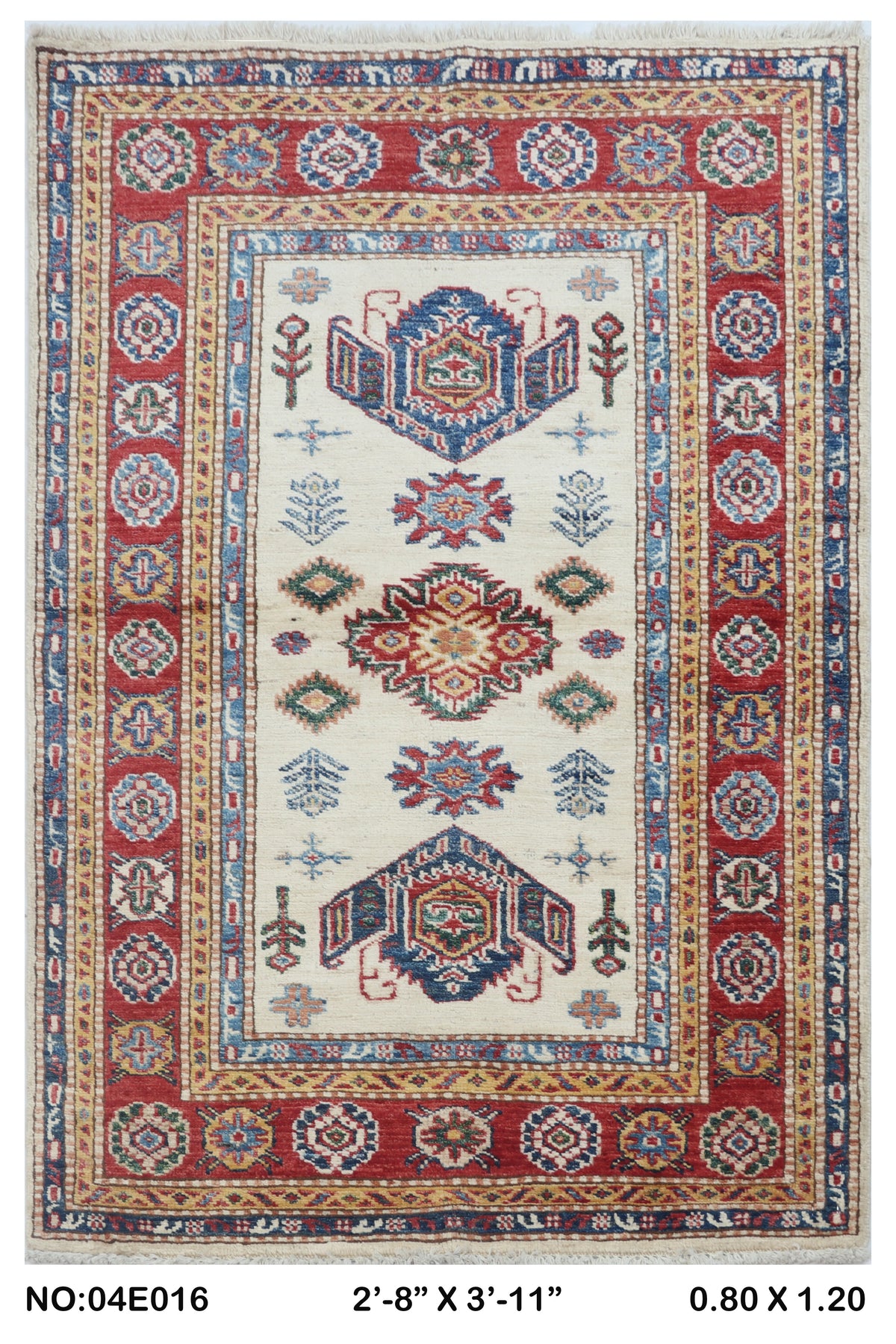 2.5x4 Beige Super Kazak geometric handmade wool and cotton area rug
