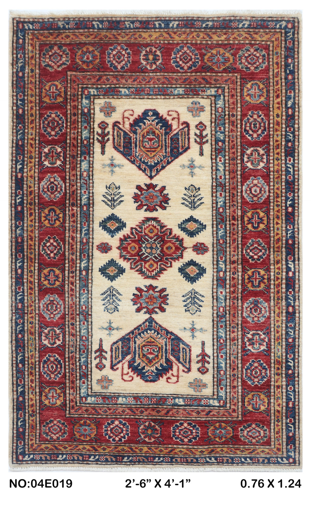 2.5x4 Beige Super Kazak geometric handmade wool and cotton area rug