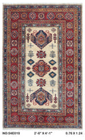 2.5x4 Beige Super Kazak geometric handmade wool and cotton area rug
