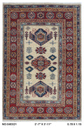 2.5x4 Beige Super Kazak geometric handmade wool and cotton area rug
