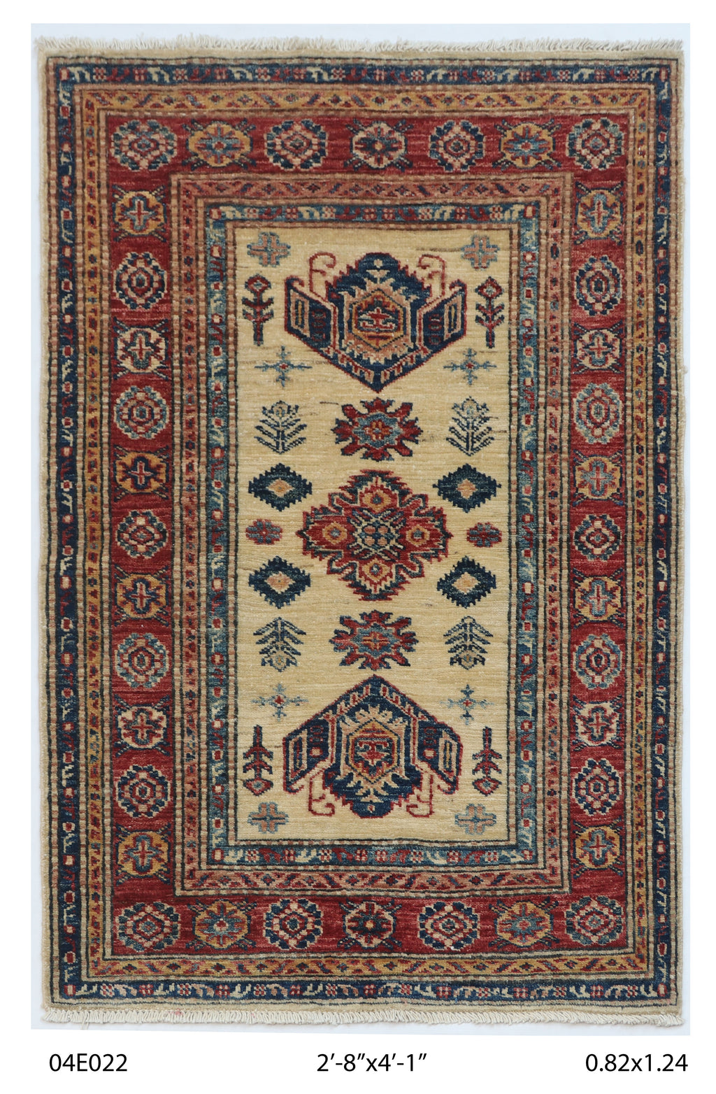 2.5x4 Beige Super Kazak geometric handmade wool and cotton area rug