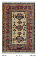 2.5x4 Beige Super Kazak geometric handmade wool and cotton area rug