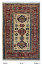 2.5x4 Beige Super Kazak geometric handmade wool and cotton area rug