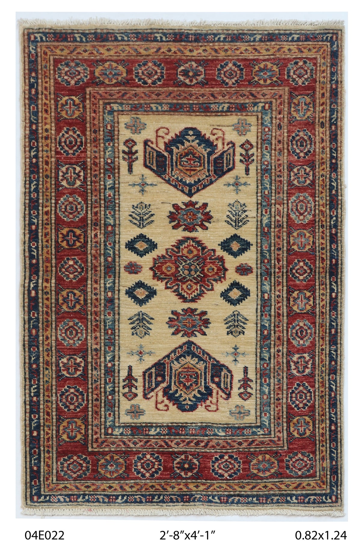 2.5x4 Beige Super Kazak geometric handmade wool and cotton area rug
