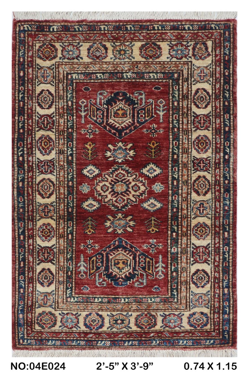 2.5x4 Red Super Kazak geometric handmade wool and cotton area rug