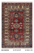 2.5x4 Red Super Kazak geometric handmade wool and cotton area rug