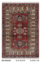 2.5x4 Red Super Kazak geometric handmade wool and cotton area rug