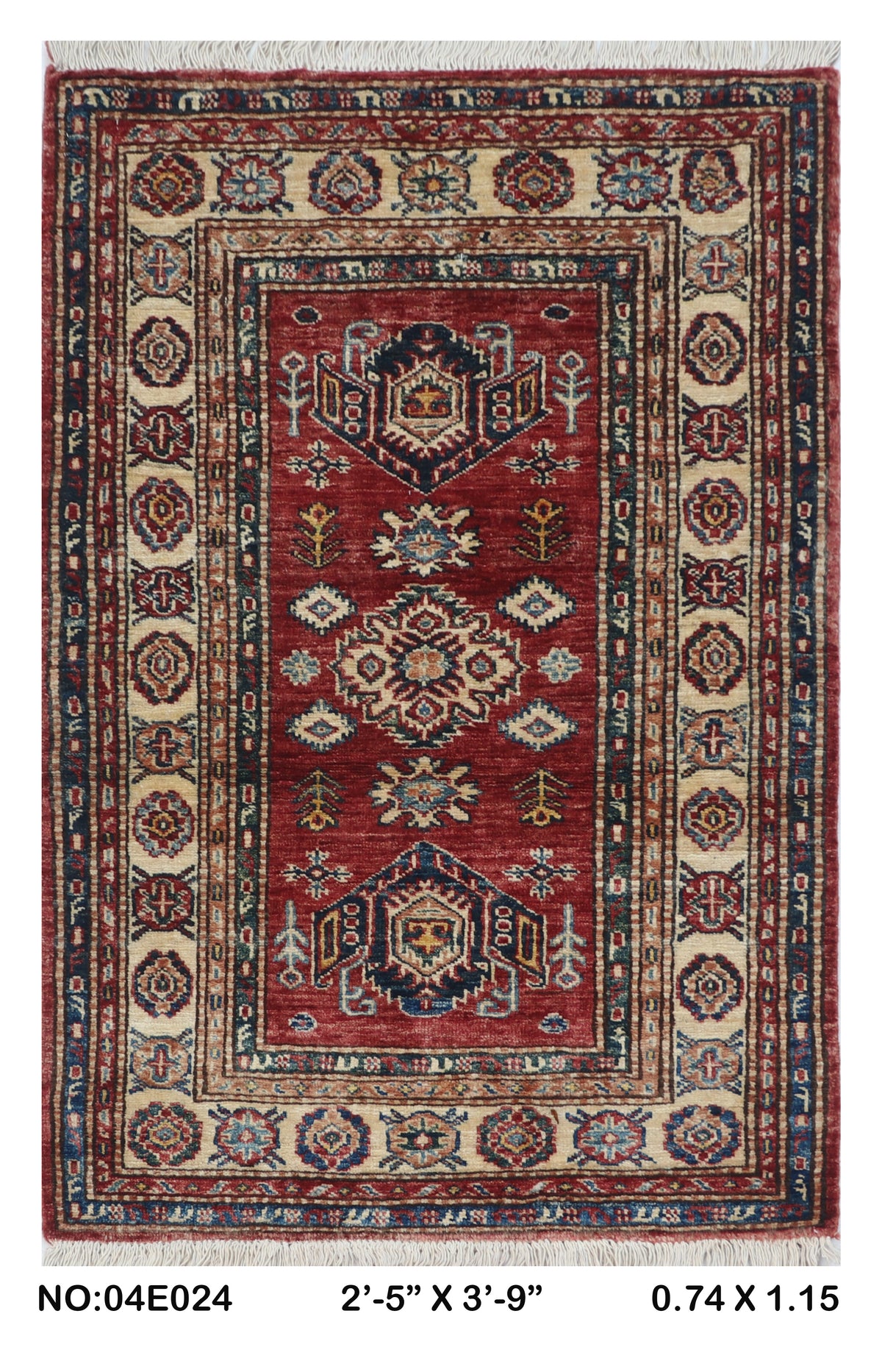 2.5x4 Red Super Kazak geometric handmade wool and cotton area rug