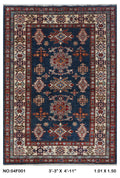 3x5 Blue Super Kazak Handmade Wool Cotton Geometric Area Rug