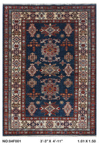 3x5 Blue Super Kazak Handmade Wool Cotton Geometric Area Rug