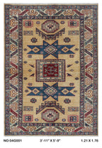 4x6 Golden Super Kazak geometric handmade wool and cotton area rug