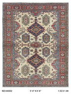 5x7 Beige Super Kazak Geometrical Handmade Cotton & Wool Rug | Premium Luxury Area Rug