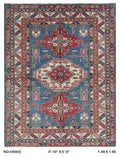 5x7 Blue Super Kazak Geometric Handmade Cotton & Wool Rug | Premium Luxury Area Rug