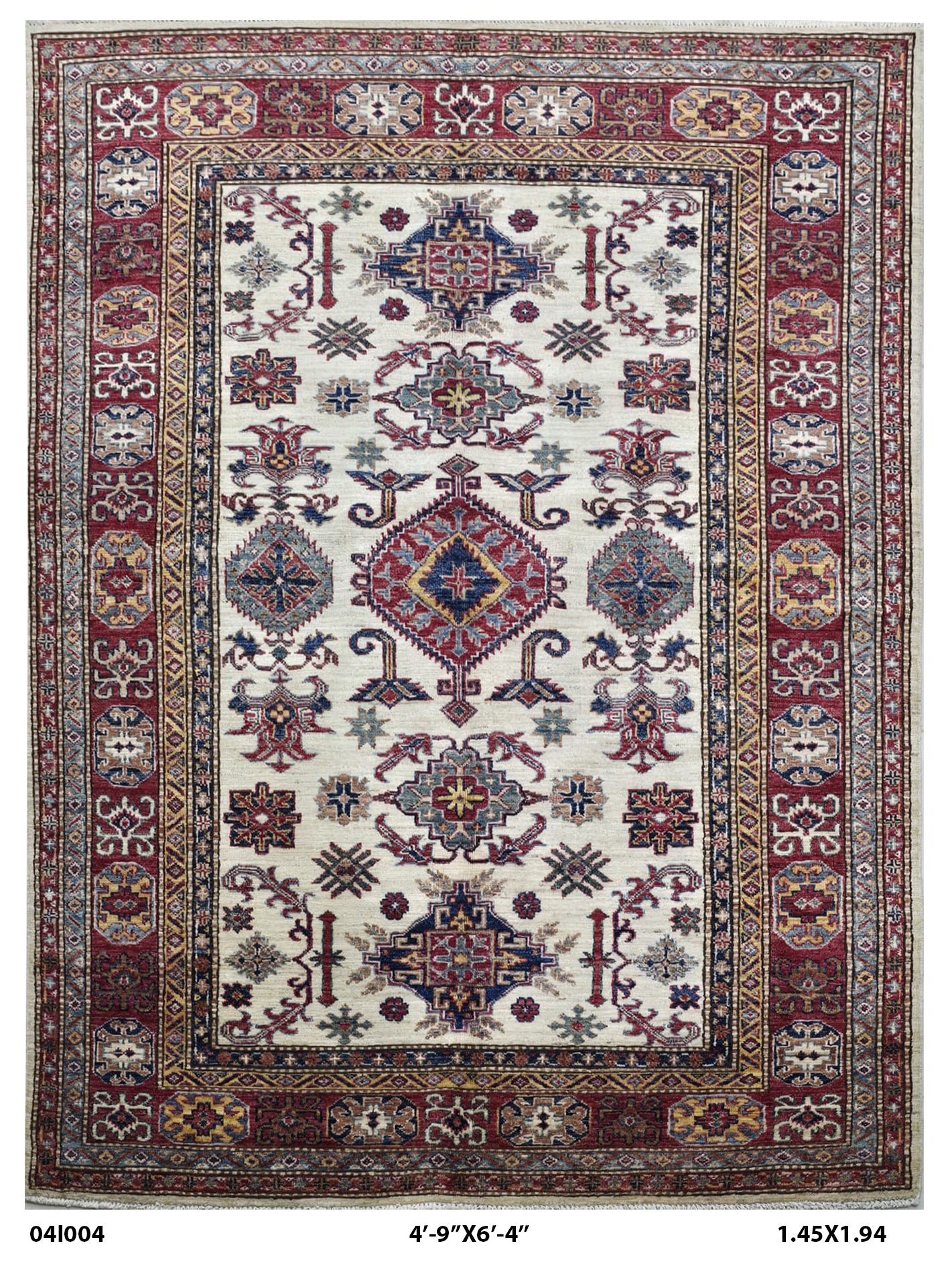 5x7 Beige Super Kazak Geometrical Handmade Cotton & Wool Rug | Premium Luxury Area Rug