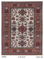 5x7 Beige Super Kazak Geometrical Handmade Cotton & Wool Rug | Premium Luxury Area Rug