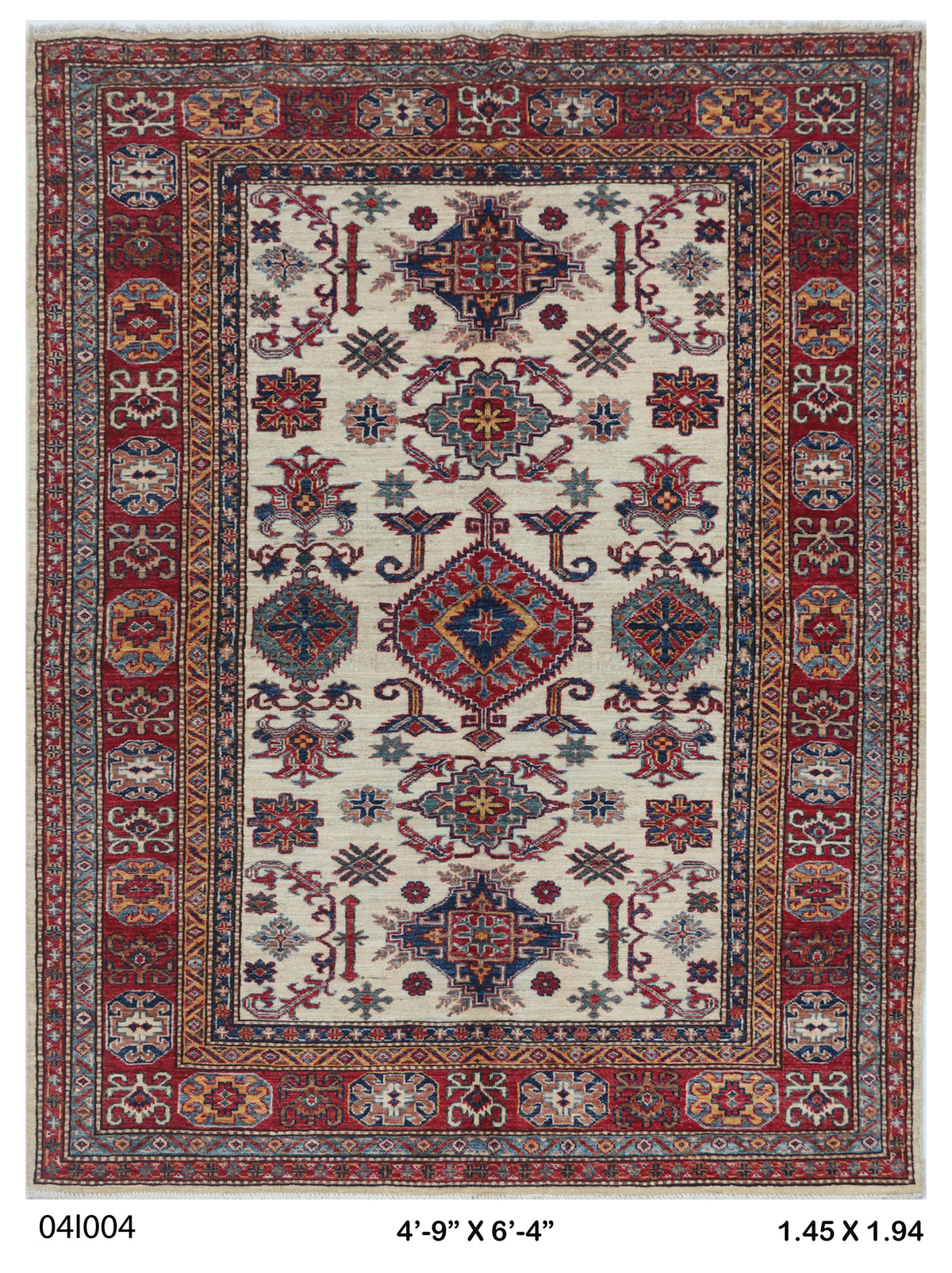 5x7 Beige Super Kazak Geometrical Handmade Cotton & Wool Rug | Premium Luxury Area Rug
