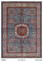 5x7 Blue Super Kazak geometric handmade wool and cotton area rug