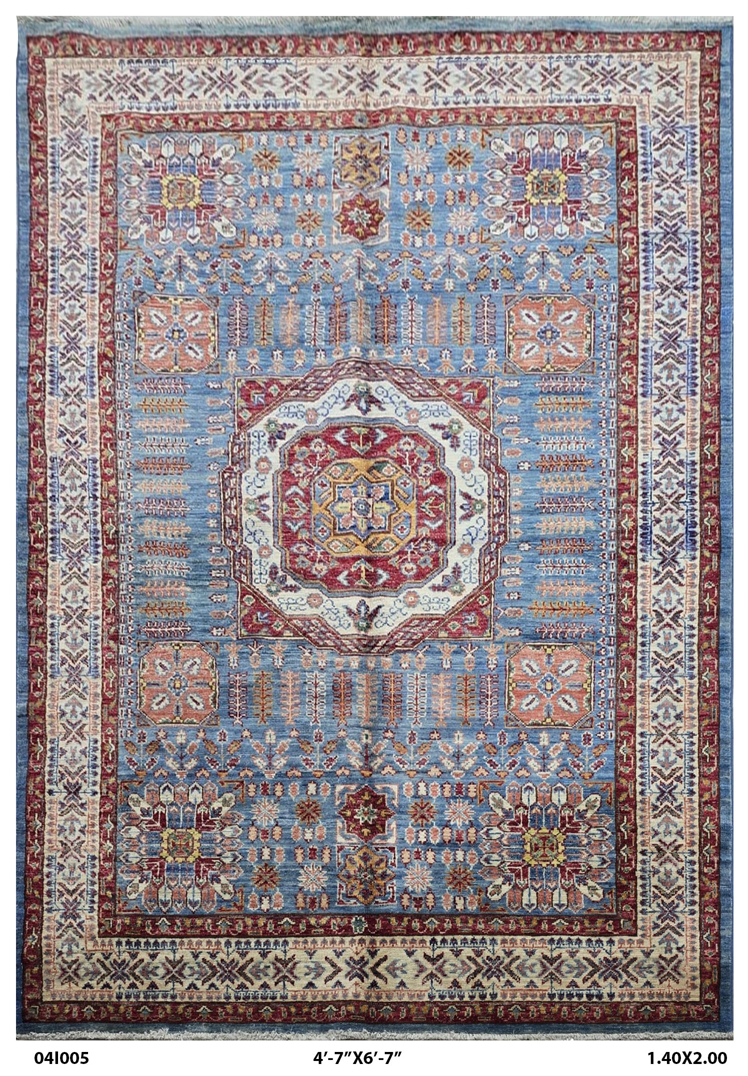 5x7 Blue Super Kazak Geometric Handmade Cotton & Wool Rug | Premium Luxury Area Rug