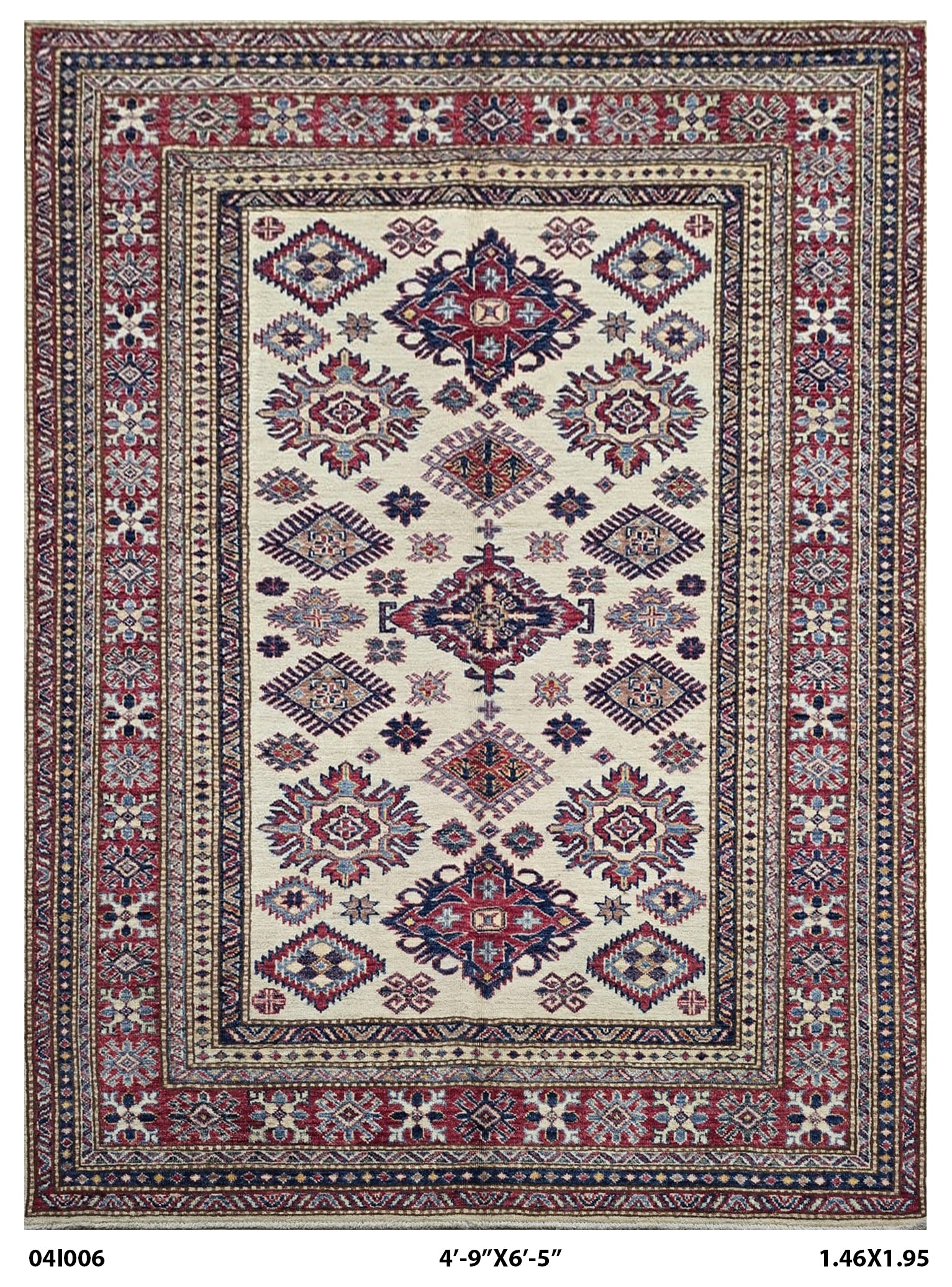 5x7 Beige Super Kazak Geometrical Handmade Cotton & Wool Rug | Premium Luxury Area Rug