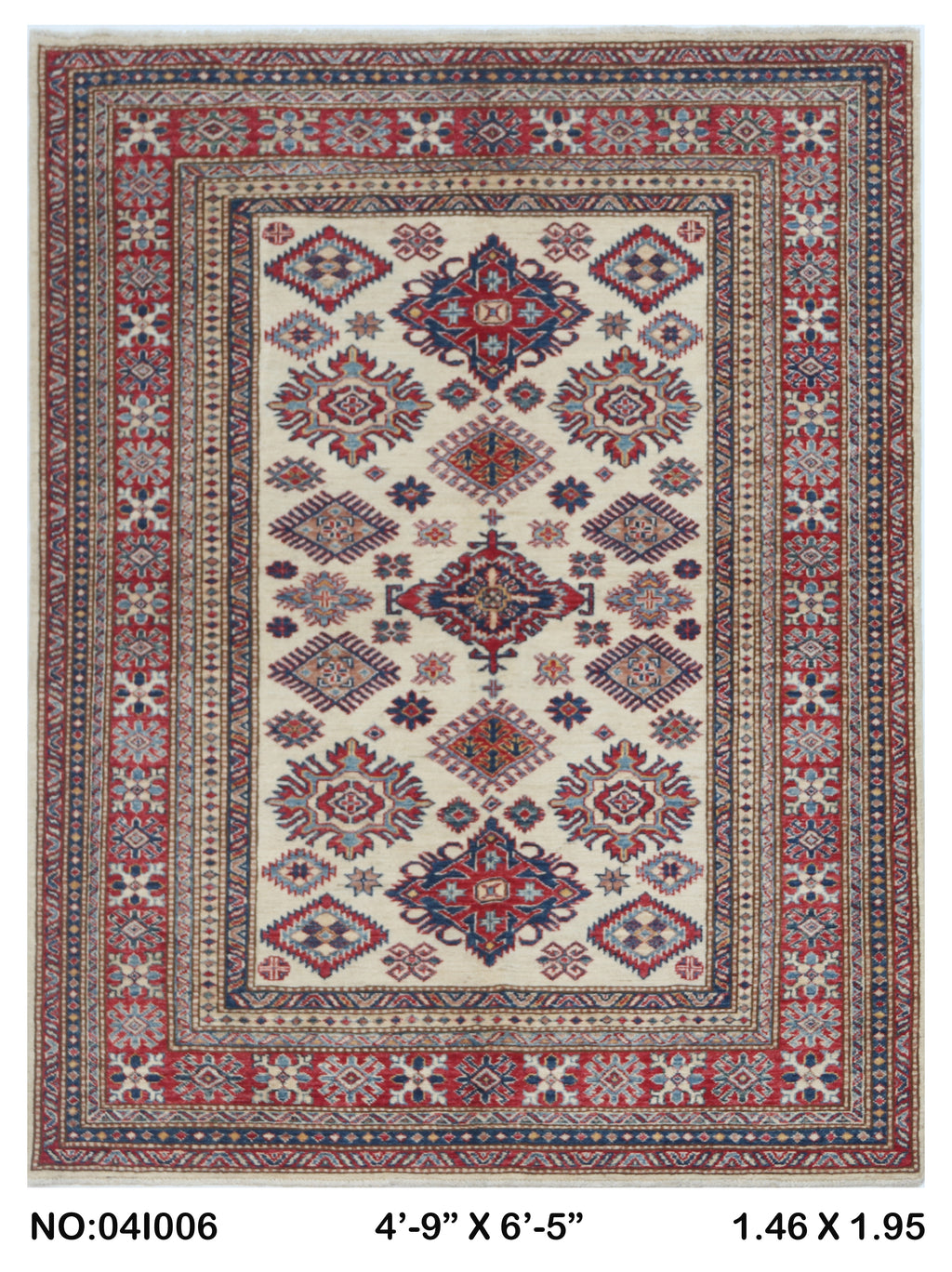 5x7 Beige Super Kazak Geometric Handmade Cotton & Wool Rug | Premium Luxury Area Rug