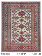 5x7 Beige Super Kazak Geometric Handmade Cotton & Wool Rug | Premium Luxury Area Rug