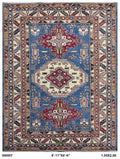 5x7 Blue Super Kazak Geometric Handmade Cotton & Wool Rug | Premium Luxury Area Rug