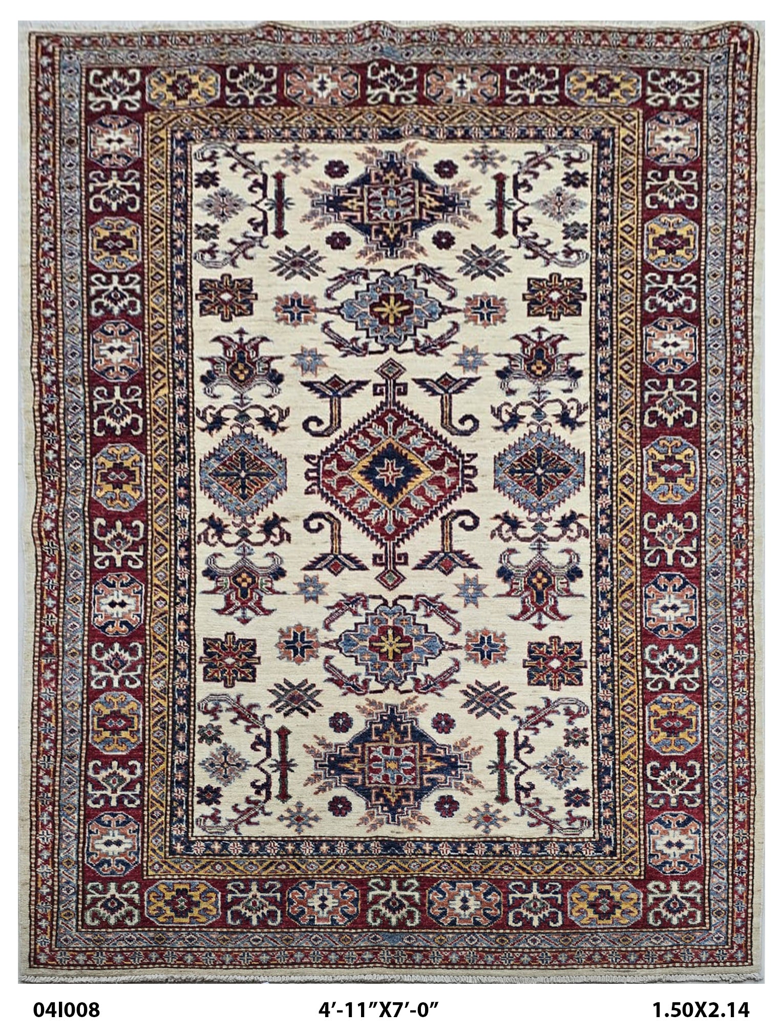 5x7 Beige Super Kazak Geometrical Handmade Cotton & Wool Rug