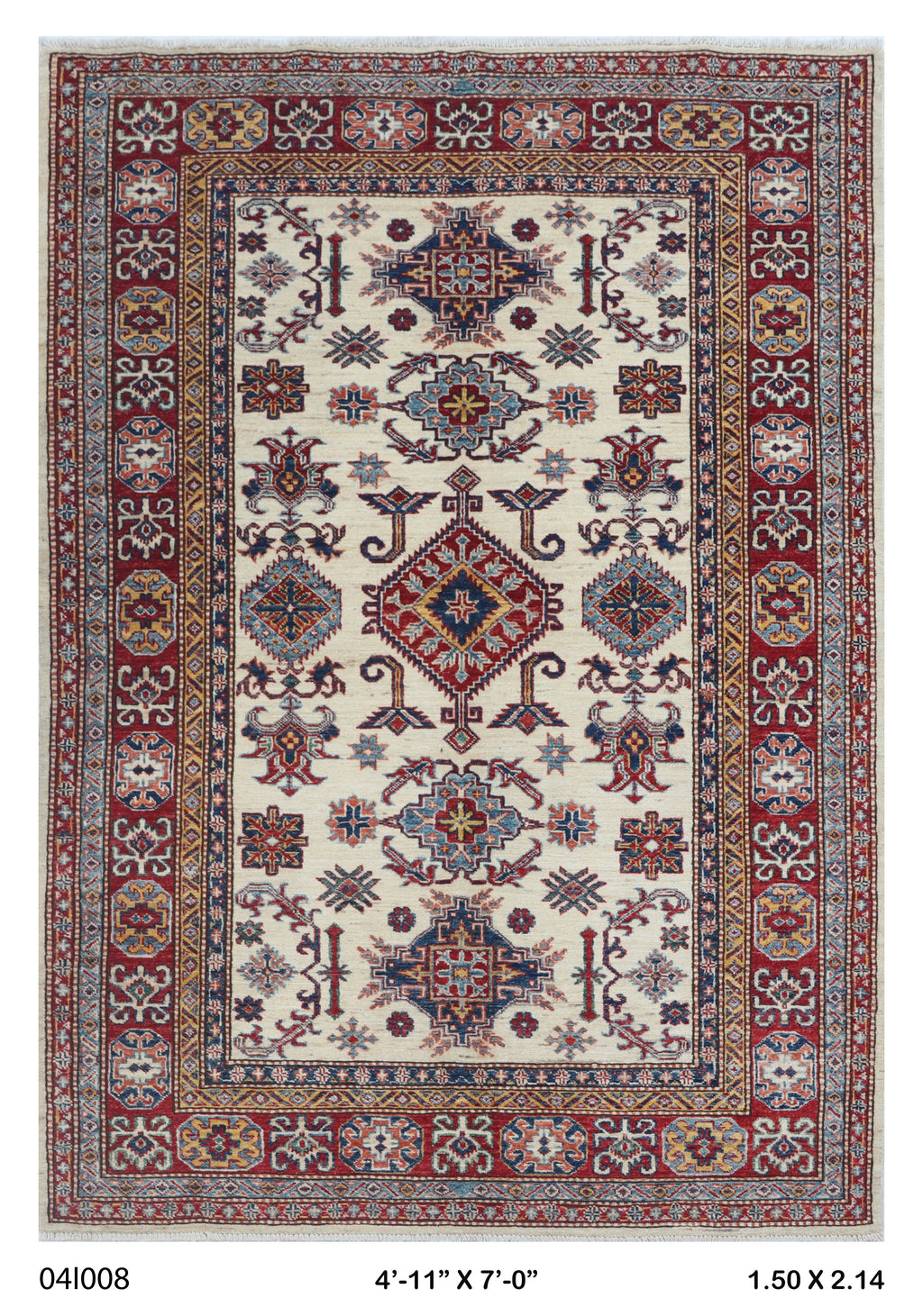 5x7 Beige Super Kazak Geometric Handmade Cotton & Wool Rug | Premium Luxury Area Rug