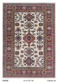 5x7 Beige Super Kazak Geometric Handmade Cotton & Wool Rug | Premium Luxury Area Rug