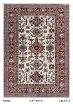 5x7 Beige Super Kazak Geometric Handmade Cotton & Wool Rug | Premium Luxury Area Rug