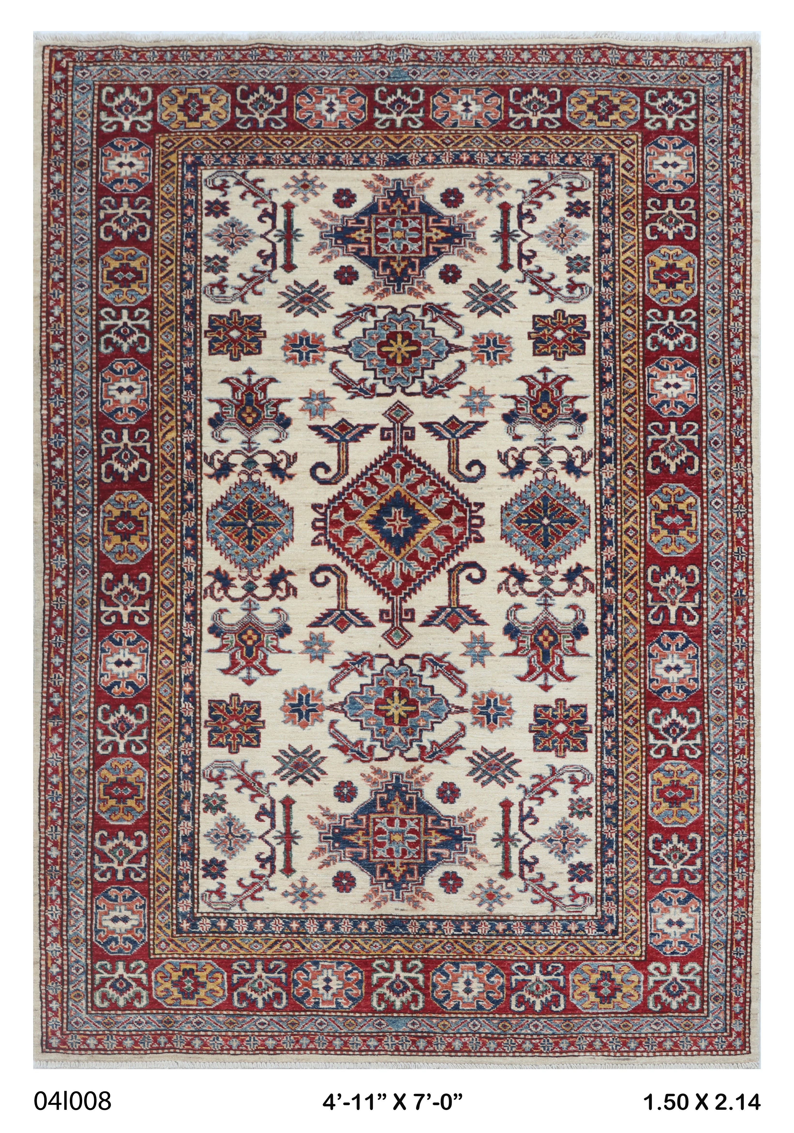 5x7 Beige Super Kazak Geometric Handmade Cotton & Wool Rug | Premium Luxury Area Rug
