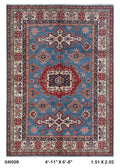 5x7 Blue Super Kazak geometric handmade wool and cotton area rug