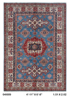 5x7 Blue Super Kazak geometric handmade wool and cotton area rug