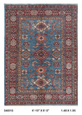 5x7 Blue Super Kazak geometric handmade wool and cotton area rug