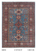 5x7 Blue Super Kazak geometric handmade wool and cotton area rug