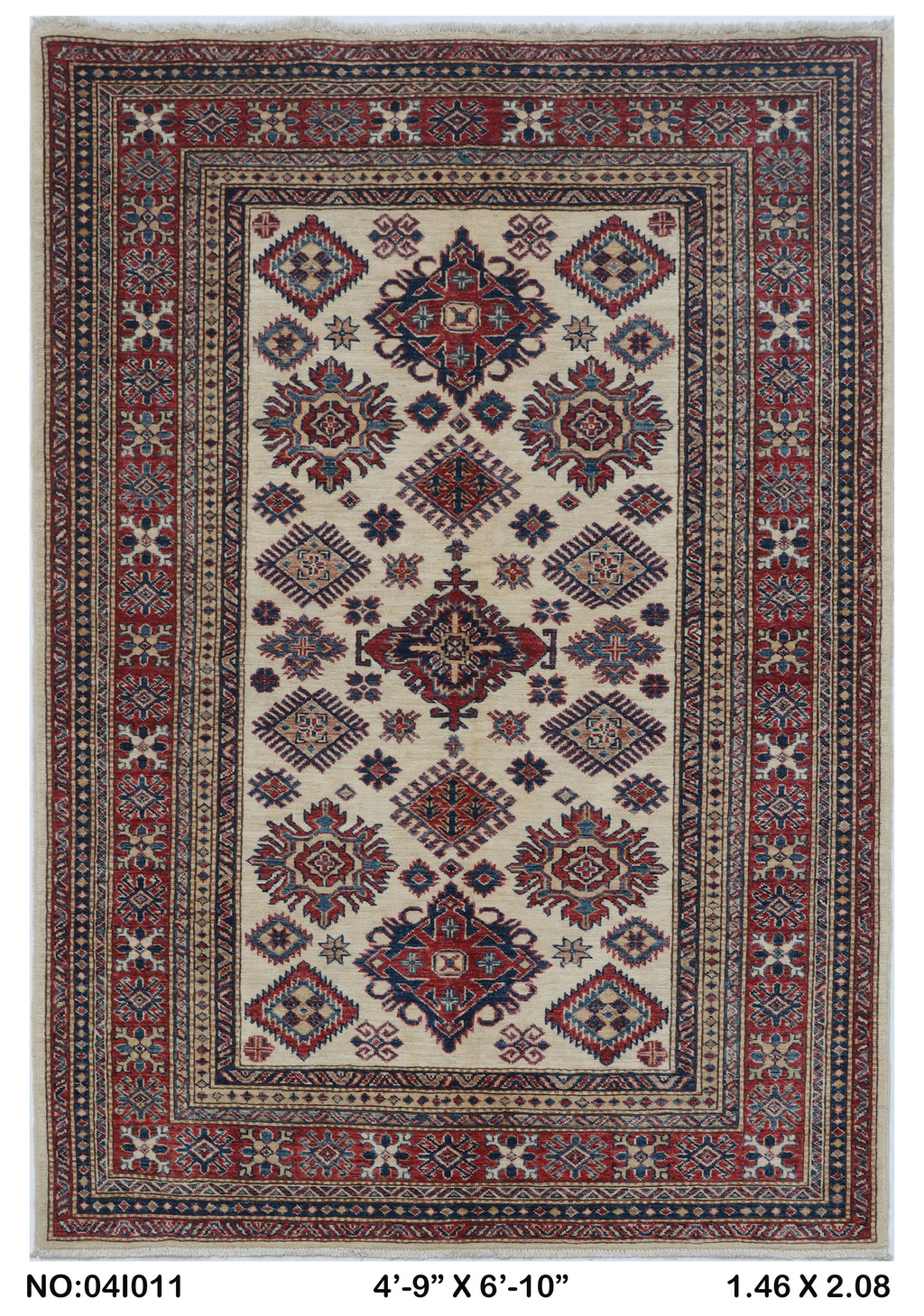 5x7 Beige Super Kazak geometric handmade wool and cotton area rug