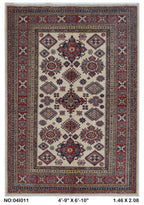 5x7 Beige Super Kazak geometric handmade wool and cotton area rug