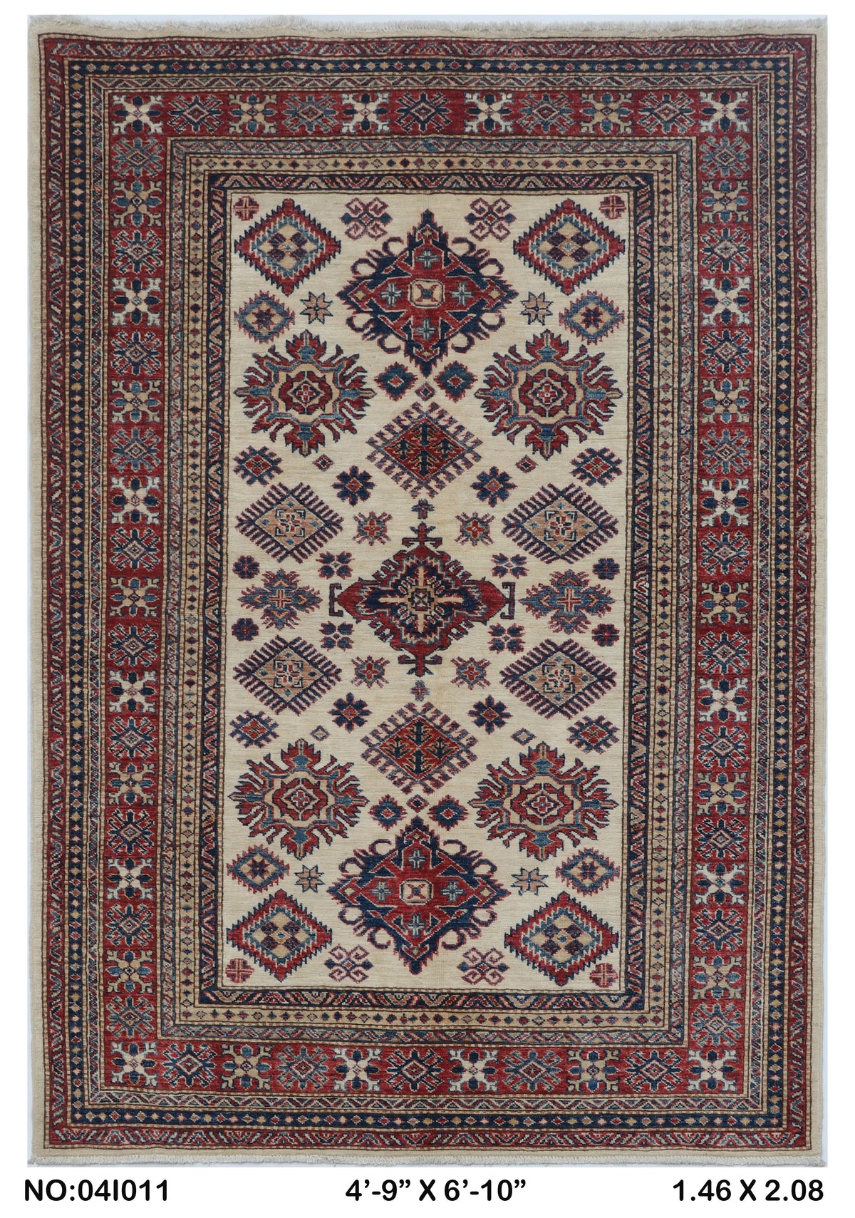 5x7 Beige Super Kazak geometric handmade wool and cotton area rug
