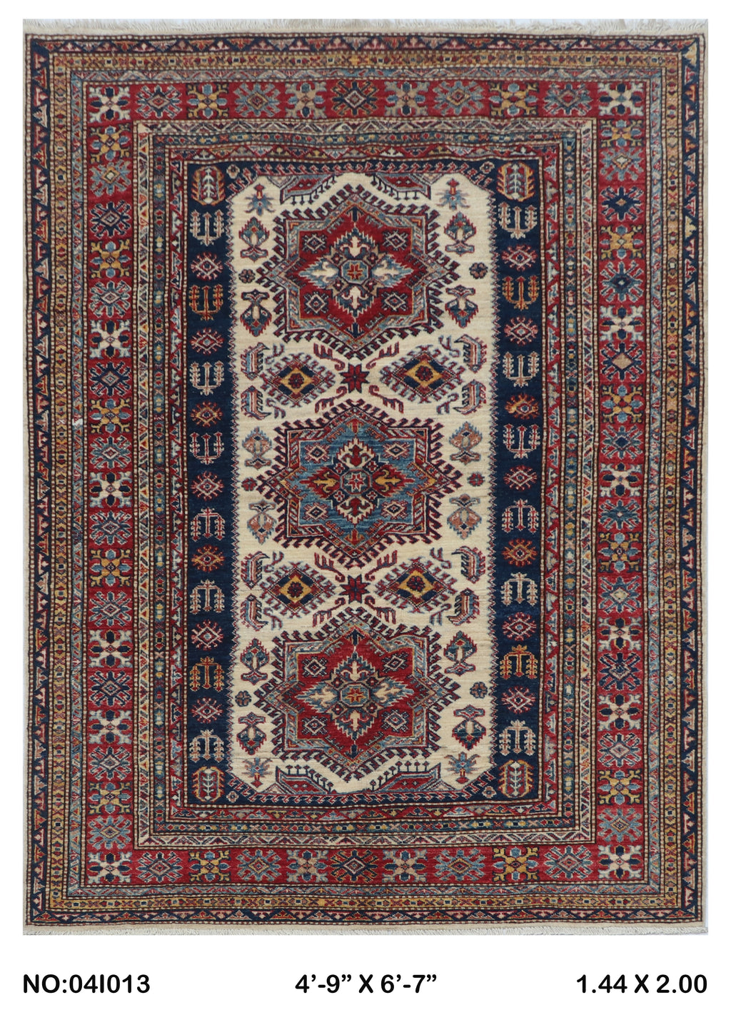 5x7 Beige Super Kazak geometric handmade wool and cotton area rug