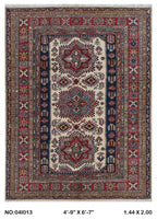 5x7 Beige Super Kazak geometric handmade wool and cotton area rug