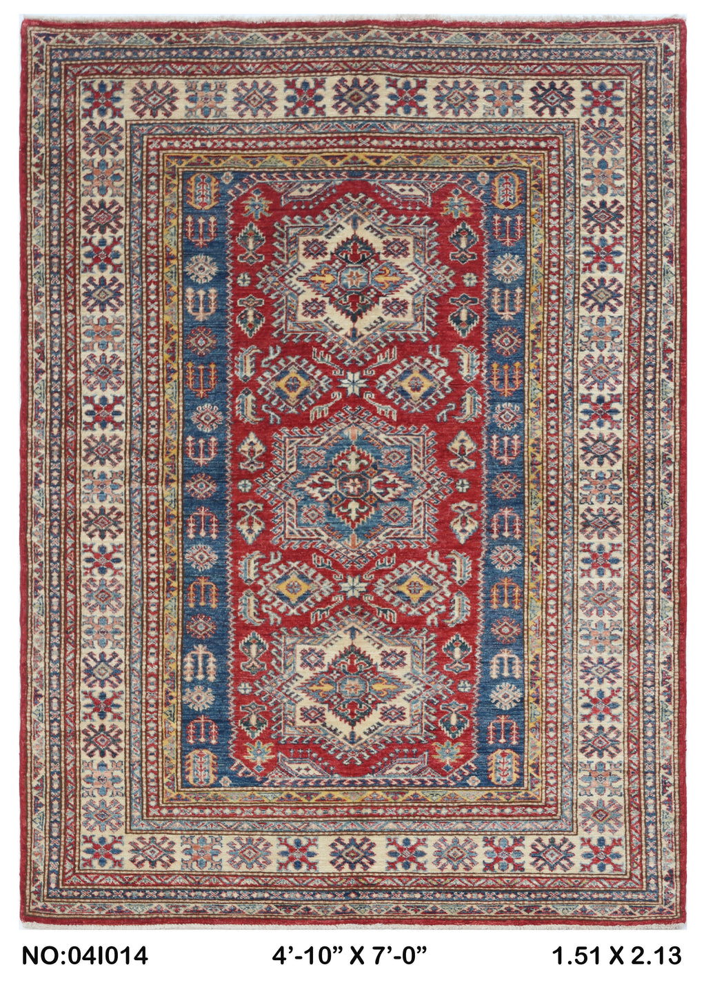 5x7 Red Super Kazak Geometric Handmade Cotton & Wool Rug | Premium Luxury Area Rug