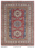5x7 Red Super Kazak Geometric Handmade Cotton & Wool Rug | Premium Luxury Area Rug