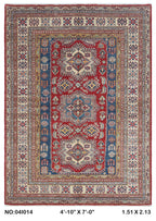 5x7 Red Super Kazak Geometric Handmade Cotton & Wool Rug | Premium Luxury Area Rug